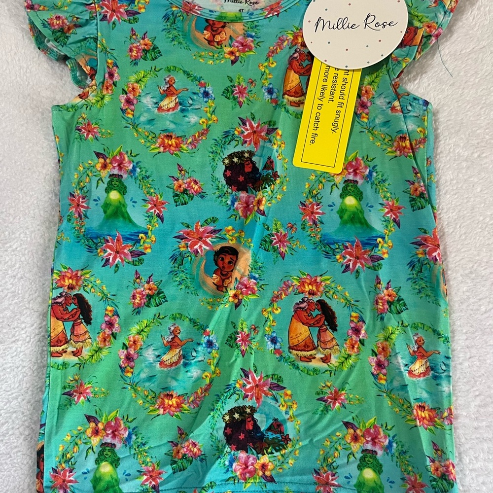 Millie Rose 4T bamboo Kids Moana Green Top